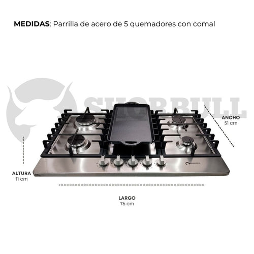 Estufa acero 5 quemadores +comal Shorbull