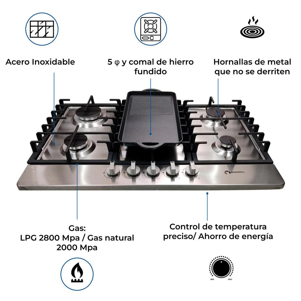 Estufa acero 5quemadores +comal Shorbull