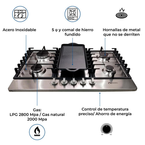Estufa acero 5quemadores +comal Shorbull